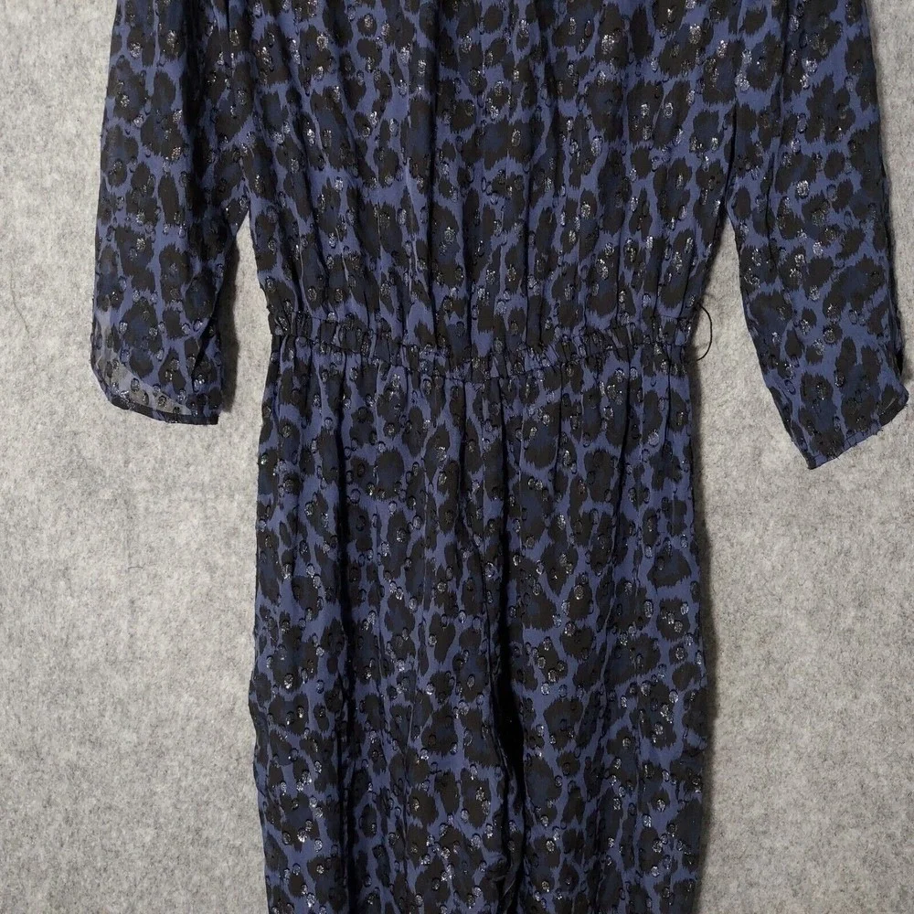 Kate Spade Jumpsuit Women 0 Navy‎ Silk Leopard Swiss Dot Metallic Retro Party